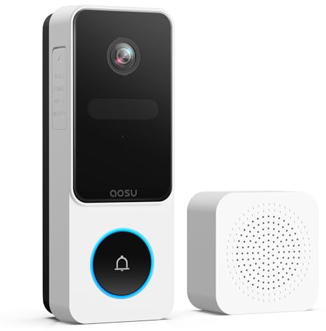 AOSU Caméra de sonnette sans fil - Vue de la tête aux pieds, détection intelligente de paquets, sonnette vidéo WiFi 2,4 G avec carillon, prend en charge le stockage local, détection humaine