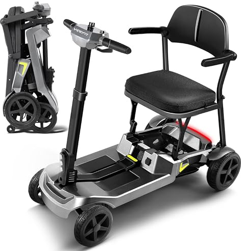 VEEFA Seniorenmobil 4 Rad, 17kg Leichtbau Elektromobil Klappbar Aluminium | Doppelbatterie 36km Reichweite 6km/h, für Auto/Flugzeug/Bahn, 122kg Tragkraft, Tragbar Mobility Scooter für Senioren