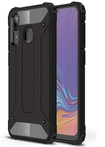 Techsuit für Samsung Galaxy A20e Hülle mit Militärstandard Schutz, Stoßfest, Aufprallsicher, Erhöhte Kanten, Kameraschutz, Kratzfest, Hybrid Armor Series, PC TPU Hybrid, Schwarz