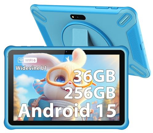 PIXGOOD Tablet per bambini 10 pollici, 36 GB di RAM 256 GB di ROM (espandibile con SD), Android 15.0, controlli parentali, schermo HD IPS, 5MP+2MP, WiFi, Bluetooth, tablet per l'istruzione (Blu)