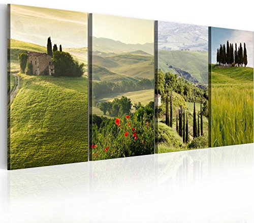 B&D XXL - Wandbilder Set Landschaft 80x30 cm Vlies Leinwandbild 4 Teilig Kunstdruck modern Wandbilder XXL Wanddekoration Design Wand Bild - Natur Toskana 030213-25
