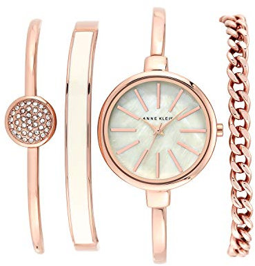 Anne Klein Women's The Box Set Quartz Watch with Mother of Pearl Dial Analogue Display and Rose Gold Stainless Steel Bracelet AK/N1470RGST