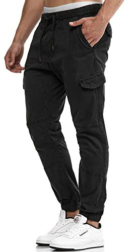Indicode Herren Levy Cargohose aus Baumwolle mit 6 Taschen | Cargo Chino Hose Männer Black, XXL