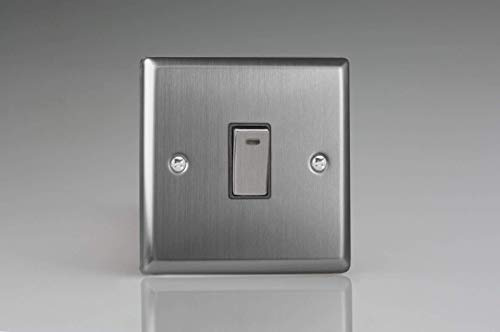 Varilight Single 20A Double Pole Switch With Neon - Classic Brushed Steel With Brushed Steel Rocker, XT20ND