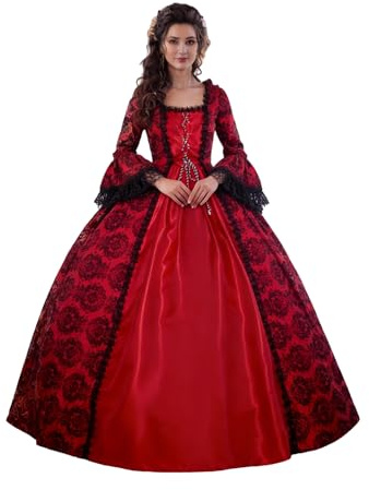 CountryWomen 18th Century Women's Rococo Ball Gown Gothic Victorian Masquerade Dresse (Red-5, M)