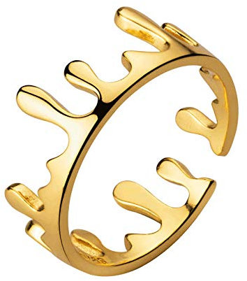 Damen Ring 925 Sterling Silber Verstellbar,Ringe Magic Krone Goldene Tropfen Ring Für Geschenk Für Frauen Avantgarde Fashion Street Kultur Party Kollokation