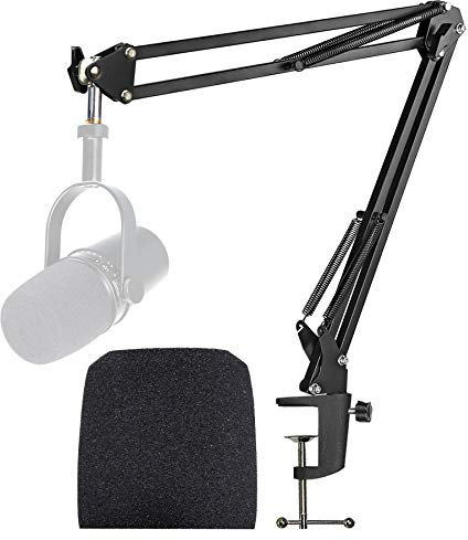 MV7 MV7+ Support Microphone Professionnel Réglable avec Bonnette Micro en Mousse Améliorant la Qualité Sonore pour Microphone Compatible avec MV7 MV7+ USB Podcast par YOUSHARES