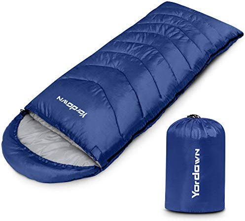 Yordawn Schlafsack Outdoor Camping Erwachsene Kinder, Schlafsäcke Sommer Winter 3-4 Jahreszeiten, Deckenschlafsack Ultraleicht Sleeping Bag Kleines Packmaß Reiseschlafsack Wasserdichter, Dunkelblau