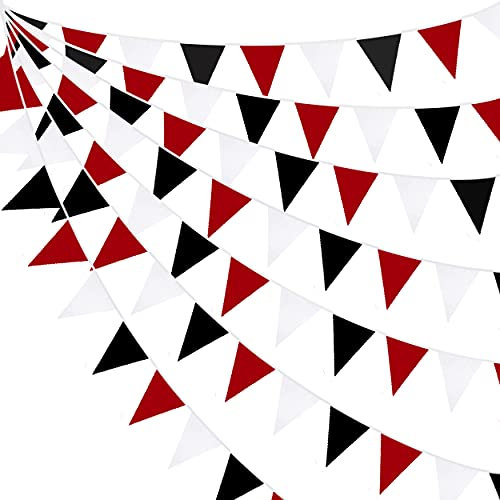 10M Rot Schwarz Weiß Banner Halloween Party Dekorationen Dreieck Flagge Stoff Wimpel Girlande Wimpelkette für Abschlussfeier Piraten Casino Micky Maus Thema Hängende Festival Dekoration