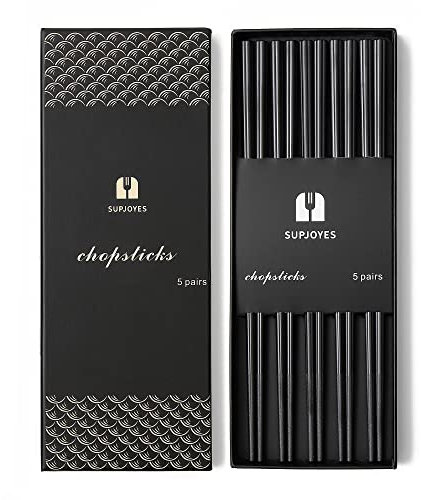 SUPJOYES Fiberglas Essstäbchen Wiederverwendbar, 5 Paar Wiederverwendbare Schwarze Sushi stäbchen Japanisch, Spülmaschinenfest Chinesische Stäbchen