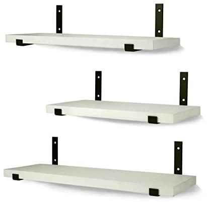 WONOSS Wandregal weiß schwebend | Schweberegal aus Holz mit Regalhalterung | 3er-Set Regale für Wände in unterschiedlichen Längen für Küche, Badezimmer, Wohnzimmer, Schlafzimmer, Büro usw.
