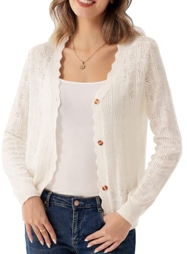 GRACE KARIN Womens Cardigan Lightweight for Summer Elastic Long Sleeve Buttons Casual Daily Prom Bolero White S