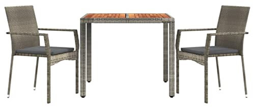 vidaXL Garten Essgruppe 3-TLG., Gartenmöbel Set mit Kissen, Gartengarnitur Tisch 2 Stühle, Sitzgruppe Gartenset Modulares Design, Grau Poly Rattan