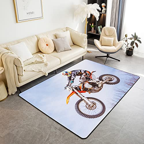 jejeloiu Extreme Sports Teppich, 12,7 x 17,8 cm, Dirt Bike, dekorativer Teppich, Heimdekoration, Rennen, Motocross-Fahrer, Weiß / Orange