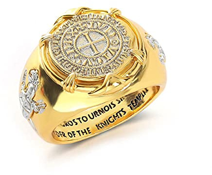 MayiaHey Tempelritter-Ring für Männer - Mittelalterlicher Ritter-Schwert-Schild-Ring, Wikinger-Kreuz-Schmuck, Katholischer Hip-Hop-Band-Ring (19.8)