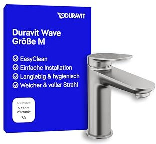 Duravit Wave Waschtischarmatur, Größe M (Auslauf Höhe 111 mm), Wasserhahn Bad, Armatur Waschbecken, Edelstahl Gebürstet