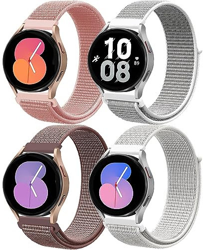 Bracelet pour Samsung Galaxy Watch 6/4/5 40mm 44mm/Active 2/Watch 5 Pro 45mm/Watch 3 41mm,20mm 4PCS Bracelets de Nylon pour Garmin Vivoactive 3/4s/Forerunner 245/Venu Sq 2/2 Plus/Amazfit Gts 2/4 Mini