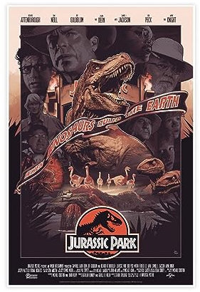 TONFON Jurassic Park Classic Dinosaurier Abenteuer Film Cover Wandkunst Deco Poster Leinwand Poster Schlafzimmer Dekor Sport Landschaft Büro Zimmer Dekor Geschenk ungerahmt 30 x 45 cm