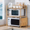 MAYMA Cuisine Micro-Ondes Rack, 3 Couches Étagères de Cuisine Ajustable Etagere Rangement,en Bambou,avec 4 Crochets Et Support de Planche à Découper