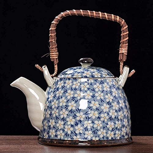 FLOWFX Teapot Kettle Single Pot Lift Beam Retro Tea Set Ceramic Large Capacity Teapot for Bulk Tea and Tea Bags for Home and Tea Party (Blue 1000ml) lofty ambition