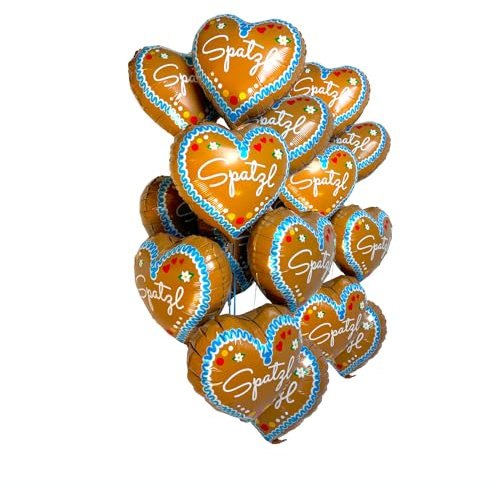 5 Stück Heliumballon Folienballon SPATZL im Lebkuchenherz Design (45cm) Heliumballon - Oktoberfest Geburtstag Bayern Party Volksfest Hochzeit