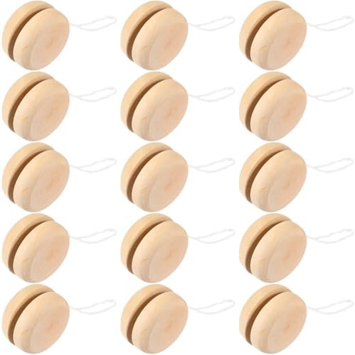 TOYANDONA 15 Pièces Boule Réactive De Contrôle Inachevé Mini Rond Bricolage Bébé Petits Jouets en Bois Yoyo pour Enfants Débutants Peinture sur Bois Art Anniversaire Noël Halloween Faveurs