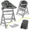 hauck Seggiolone Pappa Legno Alpha XXL Set - Seggiolone Evolutivo con Sdraietta Dondolo Neonati Premium, Cintura a 5 Punti, Vassoio e Riduttore, 0 Mesi - (Cintura a 5 punti, Grigio Grigio Scuro)