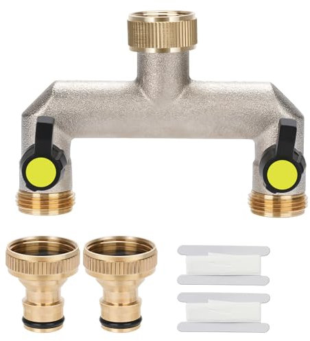 Drado 2-Vie Distributore, Rubinetto del Giardino di Collegamento per 2 Dispositivi, 3/4 per impianti di irrigazione con 2 Adattatore per Connettore(Giallo)