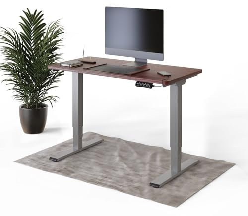 DESQUP® PRO Plus Elektrisch höhenverstellbarer Schreibtisch - +120x60 cm Mahagoni Tischplatte, Ergonomischer Stehpult mit Memoryfunktion, & Kollisionschutz, Graues elektrisches Gestell
