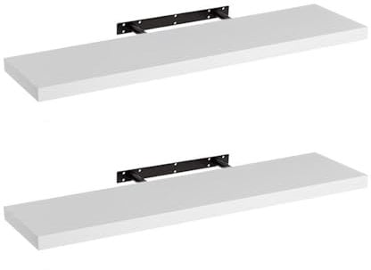 LOLAhome - Set de 2 Baldas Flotantes para Pared de Madera Blancas de 100x23 cm, 2 Estanterías de Pared Resistentes y Decorativas sin Agujeros Visibles para Salón, Cocina, Oficina o Dormitorio