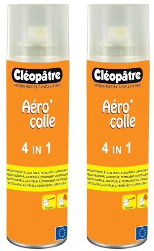 Cleopatra - Lote de 2 aerosoles (250 ml, pegamento aerocol, 4 en 1, reposicionable, ajustable, orientable)