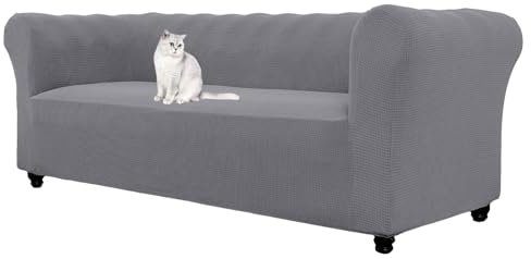Stretch Chesterfield Sofa Überzug 1 2 3 Sitzer, Elasthan Jacquard Couch Überzug, Sofaschutz rutschfest Sofaüberwurf Waschbare Sofabezug für Gebogene Sofa Sessel (Hell Grau,3 Sitzer)