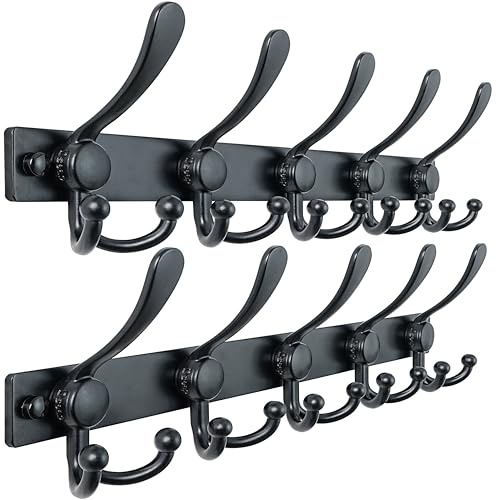 Dseap Coat Rack Wall Mount 2.0 Pro: Heavy Duty 300% Thicker, Stainless Steel Wall Coat Hooks Hanger for Clothes Jackets Hats Entryway Closet, MaxStrong Series, Black, Pack of 2