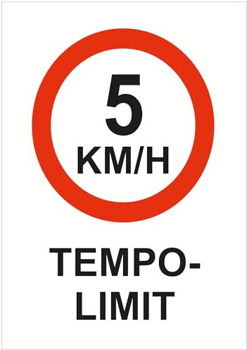 Indigos UG Aufkleber 5 KMH Tempolimit vorsicht - 148x210 - Hotel, Firma, Schutz, KITA, Arzt, Praxis, Wohnung - Sicherheit - Warnung