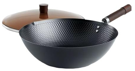 DimyFew Padella Wok Wok antiaderente per saltare, cottura bollita universale, forgiatura manuale di pentole in ferro Wok per cucinare Wok cinese non rivestito