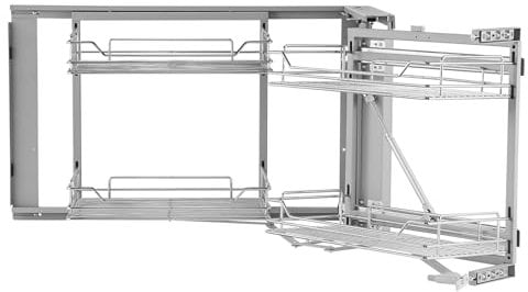 VEVOR 18 W Opening Blind Corner Pull Out Organizer, 2 Tier 4 Shelf Kitchen Cabinet Organizer, Magic Chrome Carbon Steel Storage Basket, Slide Out Storage Organizer, Left & Right Open Compatible
