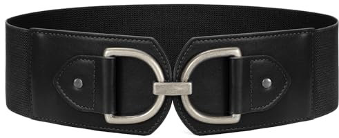 Waist Wow Damen Breite Gürtel für kleider Mode Elastischer Taillengürtel Damen Stretchgürtel Hüftgürtel mit Goldene Schnalle, Schwarz(silberne Schnalle), Fit Taillengröße 101cm-110cm