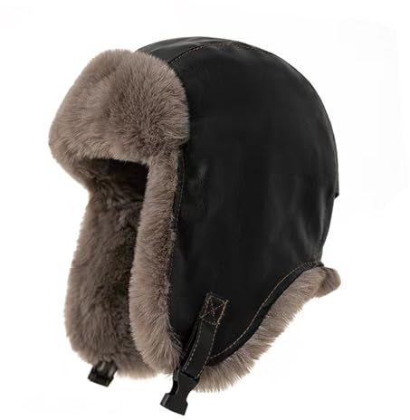 BSYLOO Winter Fliegermütze mit Ohrenklappen und Leder Winddicht Flauschig Russische Uschanka Trapper Hut für Damen und Herren
