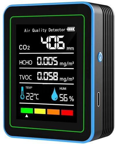 Monitor CO2, Calidad del Aire Interior 5 en 1, Detector de dióxido de Carbono portátil, retroiluminación LCD, CO2, TVOC, HCHO, PM2.5, PM10, probador con Alarma para el hogar