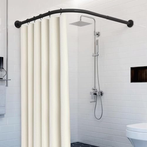 Tringle Douche Angle Acier Inoxydable, Tringle Pour Douche Arrondie, Tringle Rideau Extensible Forme De L Sans Perçage, Pour Coin De Douche/salle De Bain/cabine D'es(Size:C 90-130*90-130cm,Color:noir)