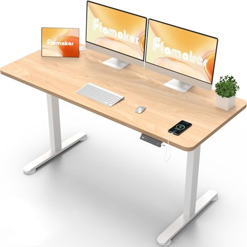Flamaker Höhenverstellbarer Schreibtisch Ganze Tischplatte 160 x 60 cm Schreibtisch Höhenverstellbar Elektrisch mit Memory-Steuerung un Sitzende Erinnerung und USB-Aufladung (Beige+Weiß)