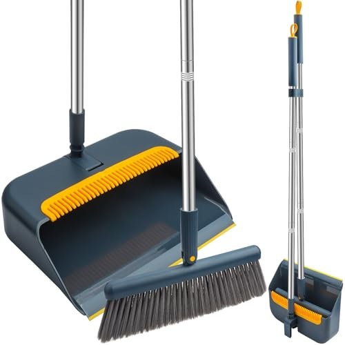 YGNNBC Long-Handled Broom and Dustpan Set, Long-Handled Dustpan Combination, 180-Degree Rotating Brush Head, Suitable for Indoor and Outdoor Kitchens, Dormitories, Classrooms, and Offices (Blue)