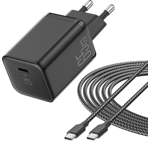 65W Ladegerät für MacBook Air, Schnellladen USB C GaN II PD3.0 | Kompaktes Portables Ladegerät Kompatibel für iPhone 17/16/15, für Laptop, für Galaxy S26/S25/S24, mit 2 Meter Langem Kabel