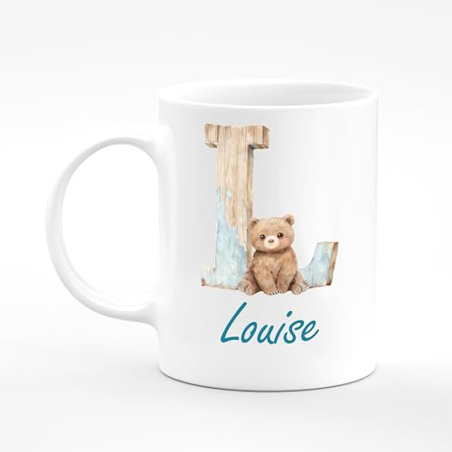 Amelia Gould Apparel Louise Letter Bear Animal Present Name Mug Gift 11oz Ceramic Coffee Tea Cup