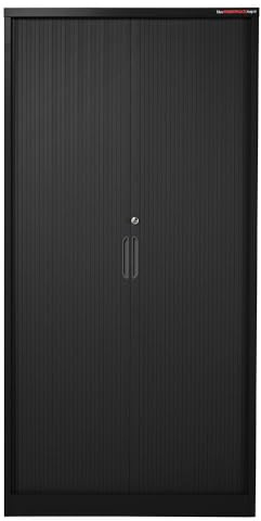 The Workplace Depot Roller Shutter Cupboard, 1810 x 900 x 400 mm, Black | Lockable Tambour Cabinet, Steel Storage with 4 Adjustable Shelves, Black or Grey, For Offices, Schools & Archives Black.