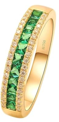 Homxi Hochzeitsringe Ring Gold 585 Herren, Halbe Ewigkeit mit Erstellter Smaragd und Moissanite, Verlobung Ring für Frauen Gold Grün, Gr. 49 (15.6)