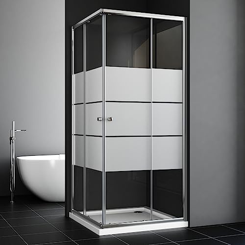 Duschkabine Milchglas 90x90 Schiebetür Duschkabine Eckeinstieg 6mm ESG Nano Glas Duschabtrennung Duschwand, Montage auf Duschewanne oder Ebenerdig Hole 185cm