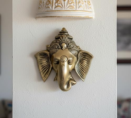 Stonkraft ideale Geschenk - schöne Ganesh Gesicht Murti Idol Statue Skulptur Wandbehang aus Messing (6 x 5)