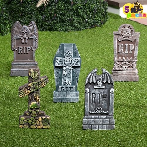 JOYIN 5 Stück 43cm Halloween Dekoration, Schaumstoff RIP Grabsteine mit 12 Stück Metall Bodenspitze für Halloween Garten Dekoration