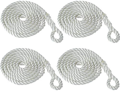 Savage Island 4 Pack 8mm 2.5m Fender Line Rope Tie Boat Yacht Canal Barge - Spliced Loop At One End (White)